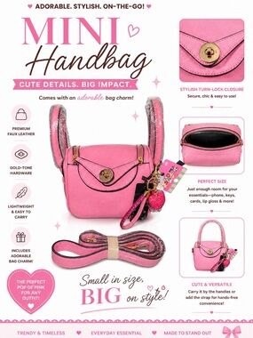 BUBBLEGUM PINK SHOULDER HANDBAG & SPARKLE PINK BAGCHARM